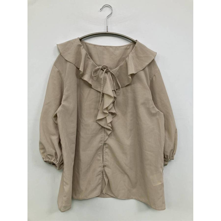 GLOBAL WORK グローバルワーク シャツ/ブラウス M ベージュ 無地 フリル リボン ミドル丈 半端袖 ワイドカラー レディース | GLOBAL WORK
