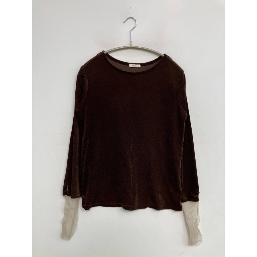 mily bilet Tシャツ/カットソー M ブラウン 無地 ミドル丈 長袖 クルーネック(丸首) レディース | mily bilet