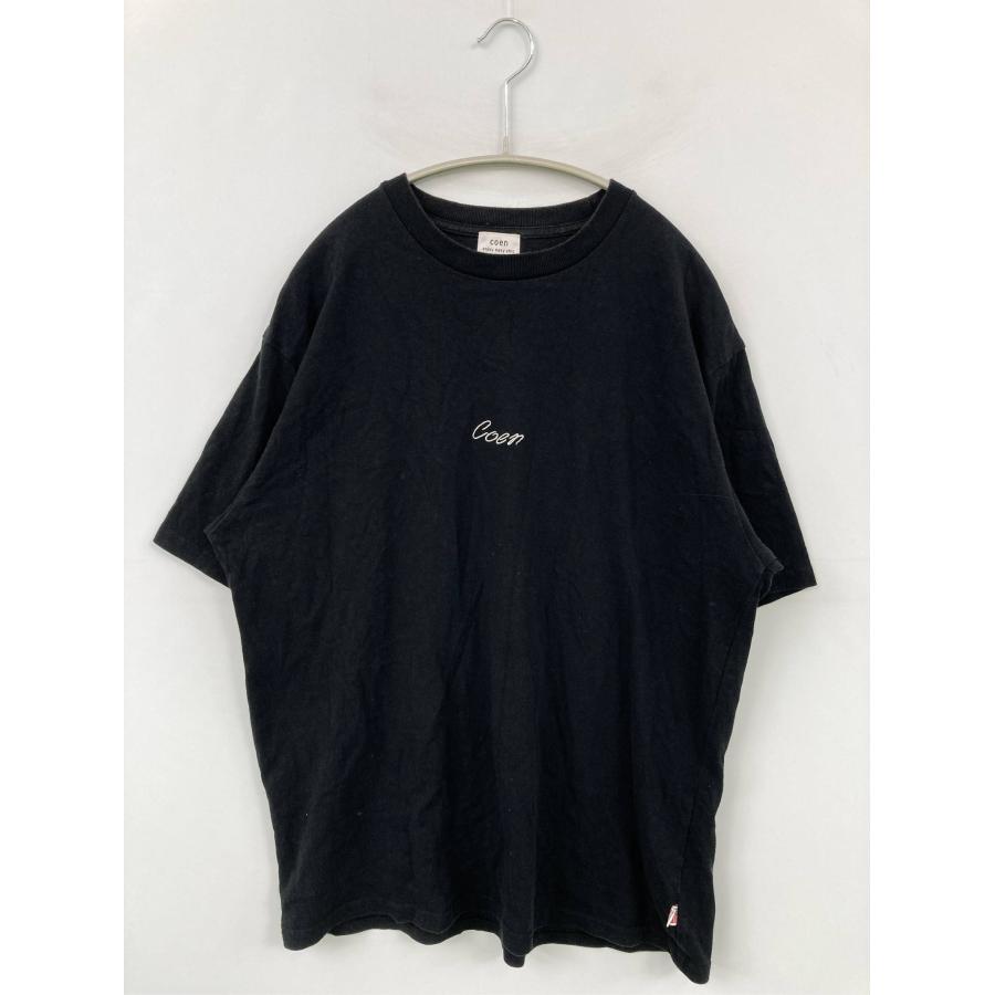 coen コーエン Tシャツ/カットソー LARGE ブラック 無地 ワンポイント 刺繍 ブランドロゴ ミドル丈 半袖 メンズ レディース | coen
