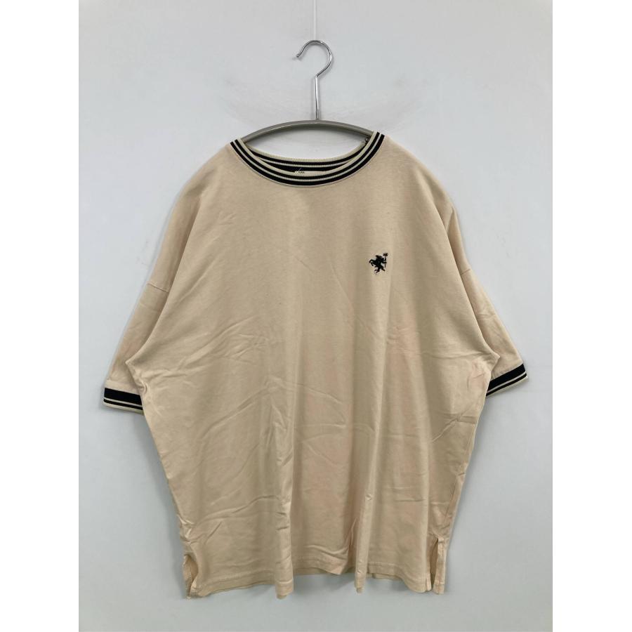 JaVa ジャバ Tシャツ/カットソー M ベージュ 無地 ワンポイント ライン柄 半袖 ミドル丈 クルーネック(丸首) レディース | 