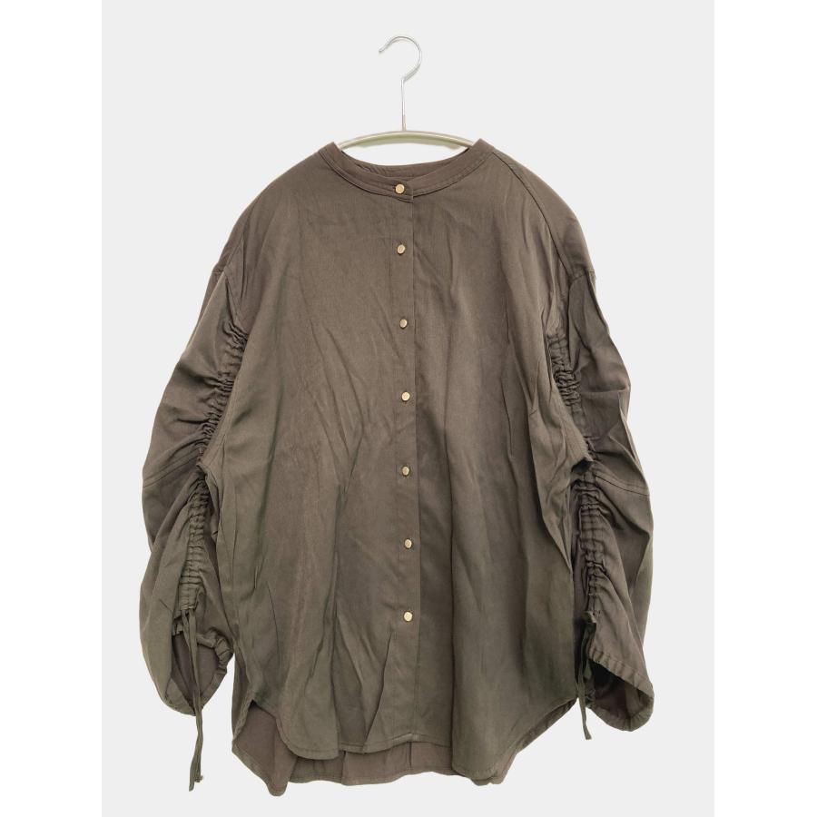 elvence-deux エルベンスドゥ シャツ/ブラウス M~L カーキ 無地 ミドル丈 長袖 ノーカラー レディース | 