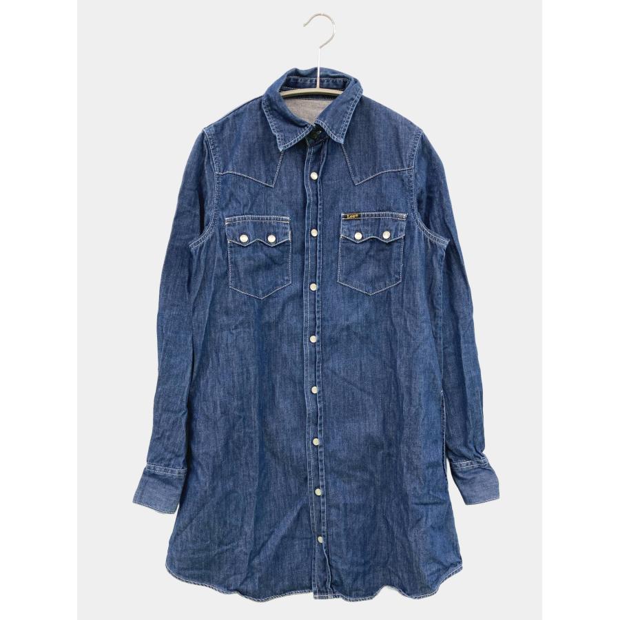 Lee リー シャツワンピース 160 ブルー デニム コットン 無地 ワンポイント 長袖 ひざ丈 レディース | Lee
