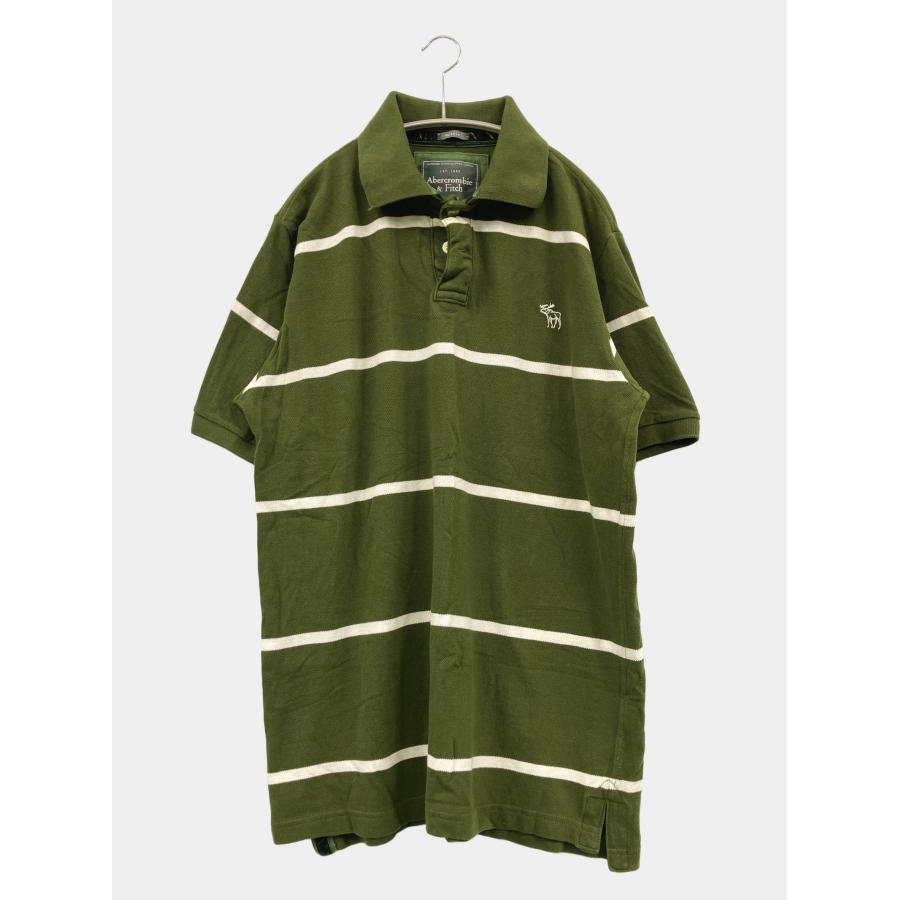 Abercrombie & Fitch アバクロンビーアンドフィッチ ポロシャツ M グリーン ボーダー柄 ワンポイント 半袖 メンズ | 