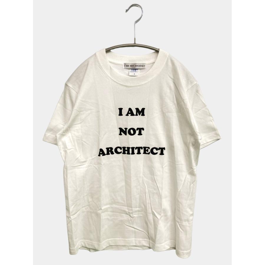 I AM NOT ARCHITECT Tシャツ/カットソー S ホワイト 無地 前面プリント バックプリント ミドル丈 半袖 レディース | 
