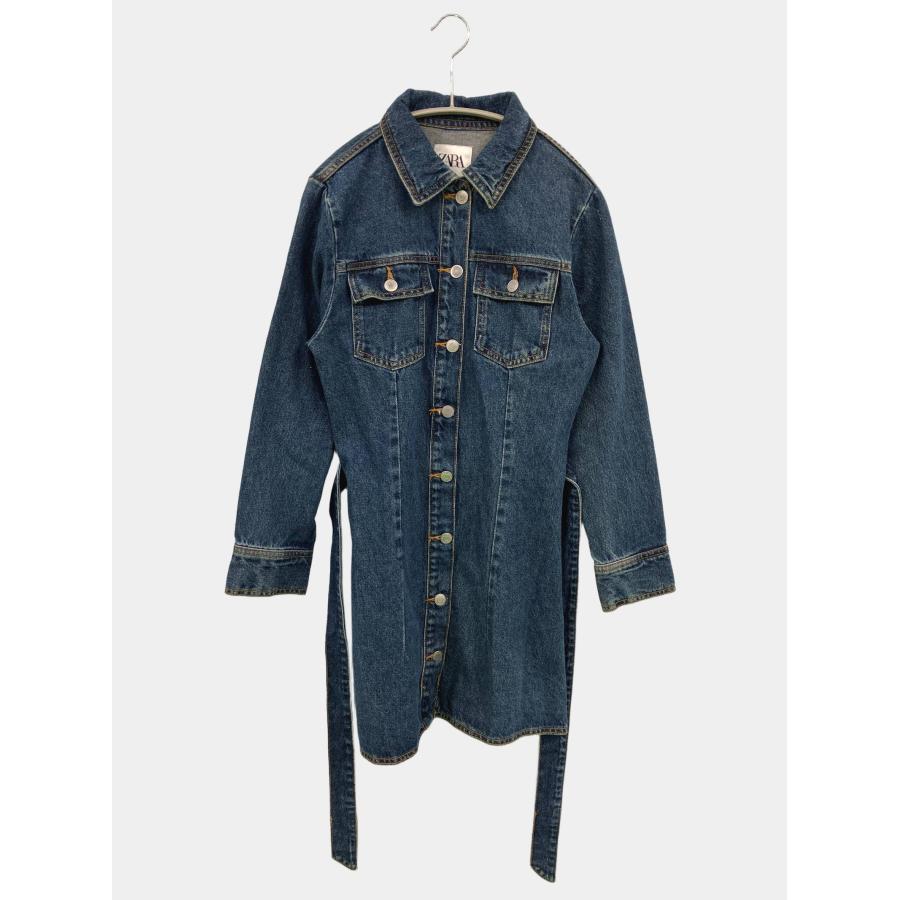 ZARA ザラ シャツワンピース XS ネイビー デニム コットン 無地 長袖 ひざ丈 レディース | ZARA