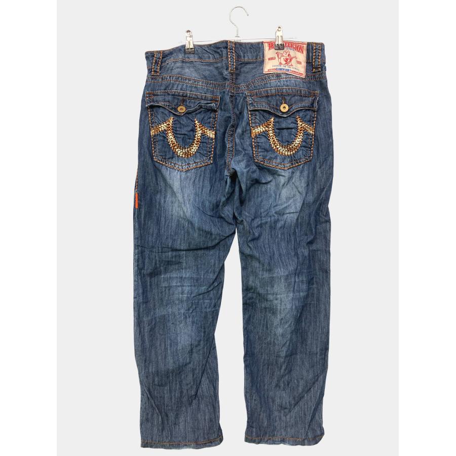 True Religion トゥルーレリジョン デニムパンツ 36 ブルー フルレングス 無地 ワンポイント 刺繍 スタンダード ストレート メンズ | 