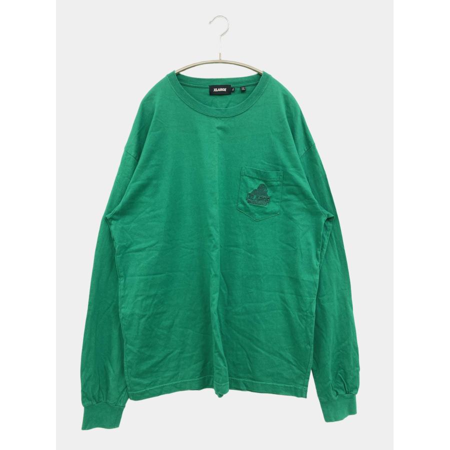 XLARGE エクストララージ Tシャツ/カットソー XL グリーン 無地 前面プリント ワンポイント ミドル丈 長袖 クルーネック(丸首) メンズ | XLARGE