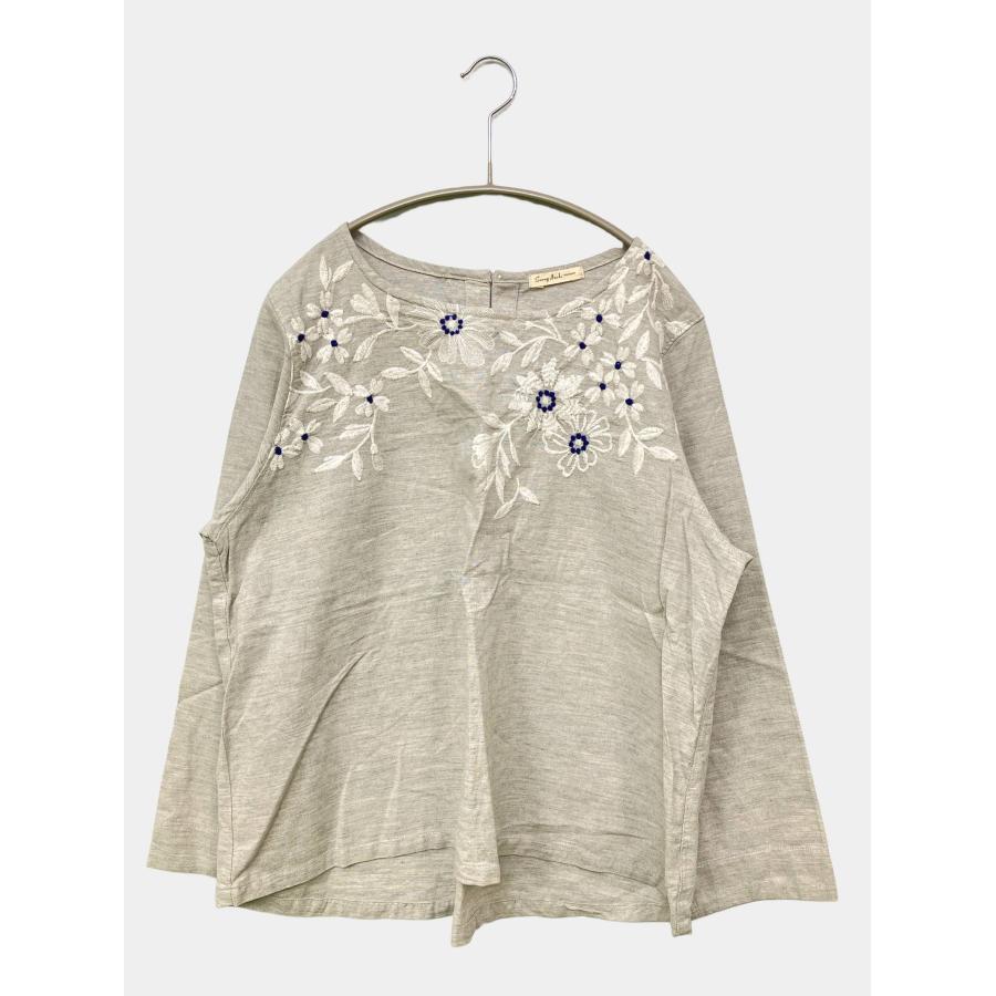Sunny clouds サニークラウズ Tシャツ/カットソー LL グレー 刺繍 ミドル丈 長袖 ボートネック レディース | Sunny clouds