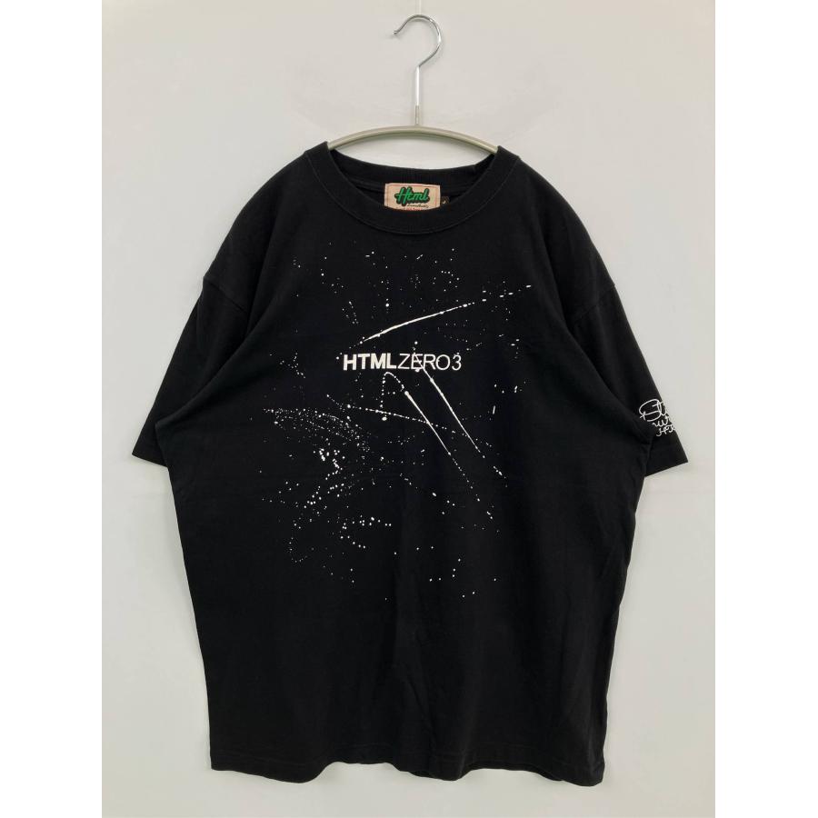Html Tシャツ/カットソー L ブラック 前面プリント ブランドロゴ ワンポイント ミドル丈 半袖 クルーネック(丸首) メンズ レディース | 