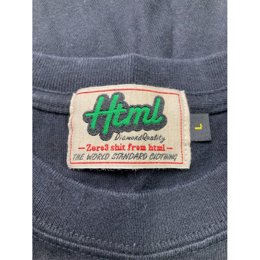 Html Tシャツ/カットソー L ブラック 前面プリント ブランドロゴ ワンポイント ミドル丈 半袖 クルーネック(丸首) メンズ レディース |  | 02