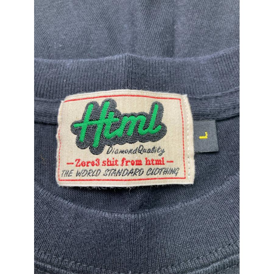Html Tシャツ/カットソー L ブラック 前面プリント ブランドロゴ ワンポイント ミドル丈 半袖 クルーネック(丸首) メンズ レディース |  | 03