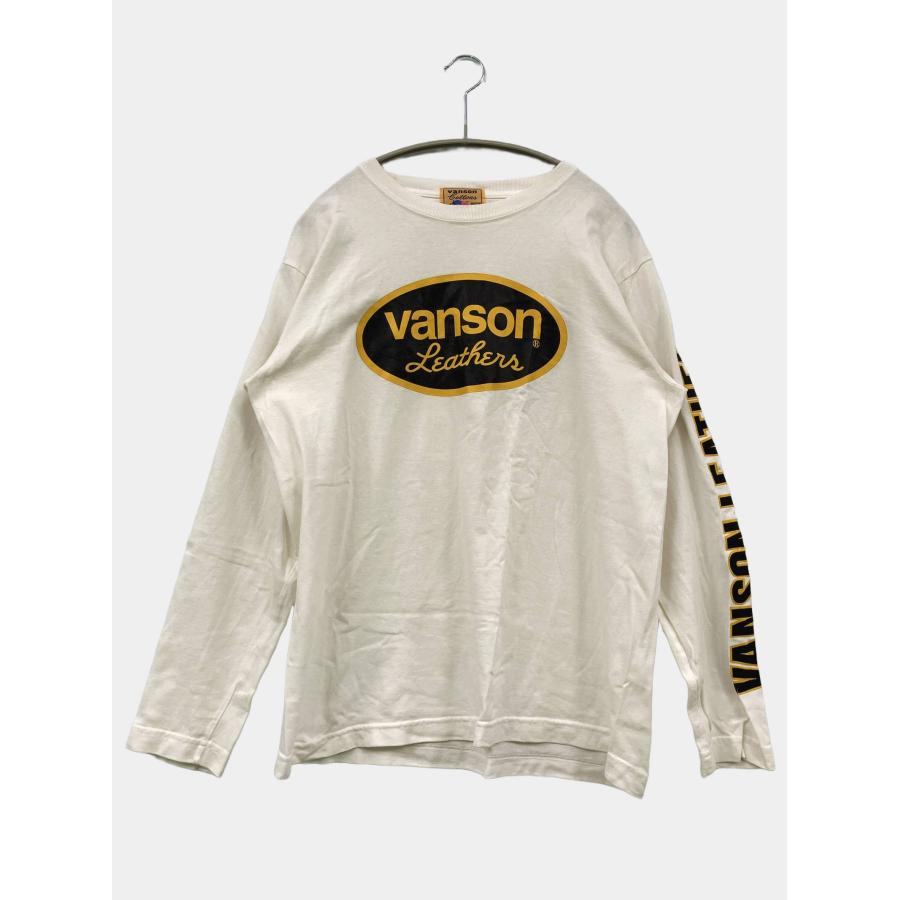 Vanson Tシャツ/カットソー MEDIUM ホワイト 前面プリント ミドル丈 長袖 クルーネック(丸首) メンズ | 