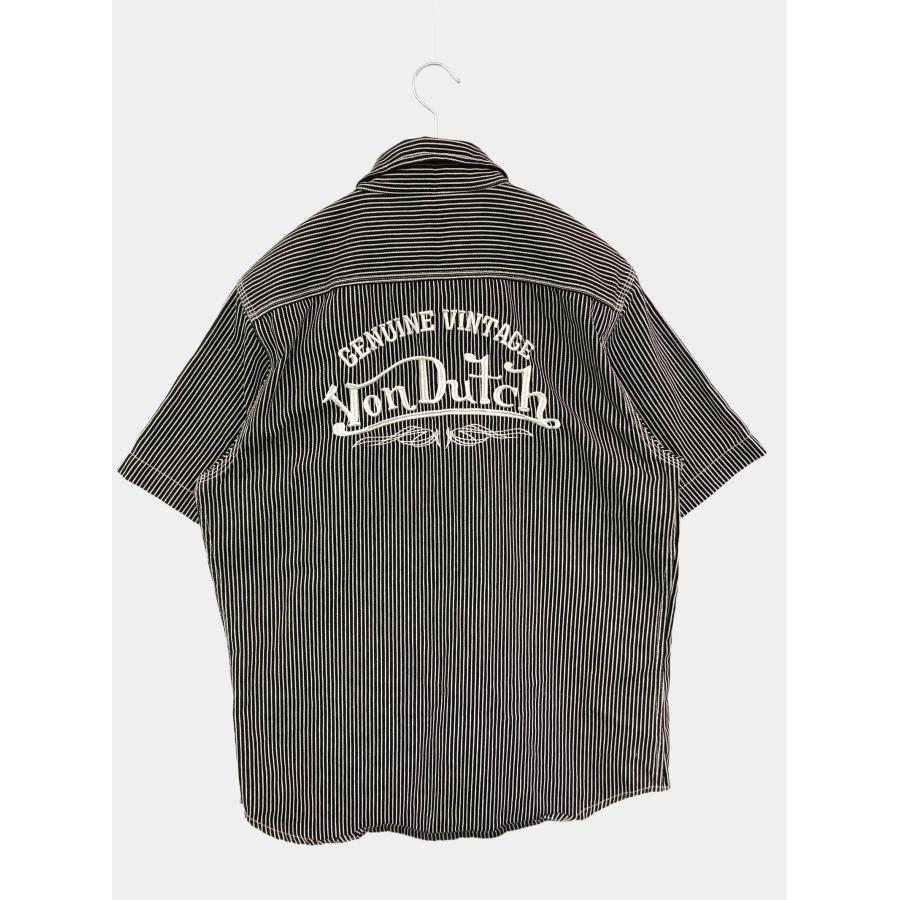 Von Dutch ヴォンダッチ シャツ/ブラウス L ブラック コットン ストライプ柄 ワンポイント ミドル丈 半袖 バックプリント メンズ |  | 01