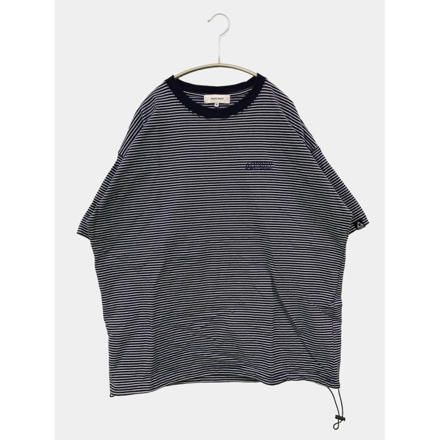 MONO-MART モノマート Tシャツ/カットソー M ネイビー ボーダー柄 刺繍 ワンポイント ミドル丈 半袖 クルーネック(丸首) メンズ | MONO-MART