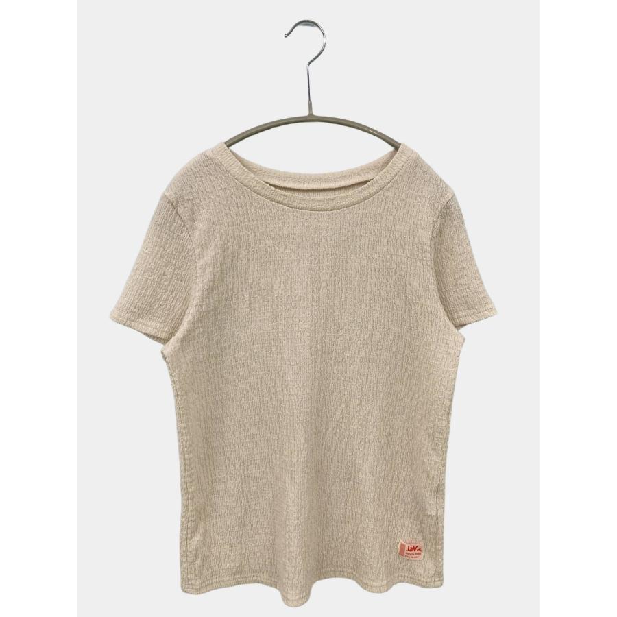 JaVa ジャバ Tシャツ/カットソー L ベージュ 無地 ミドル丈 半袖 Uネック レディース | 
