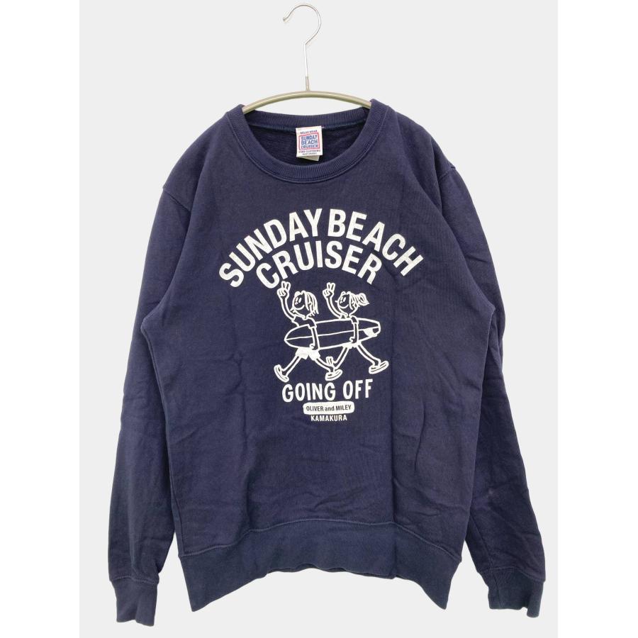 SUNDAY BEACH CRUISER スウェット S ネイビー コットン 前面プリント ブランドロゴ 長袖 レディース | 