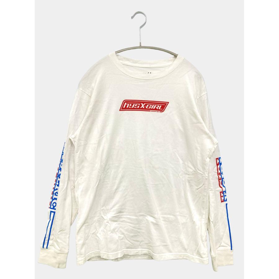 X-GIRL エックスガール Tシャツ/カットソー M ホワイト 無地 ワンポイント ミドル丈 長袖 クルーネック(丸首) レディース | 