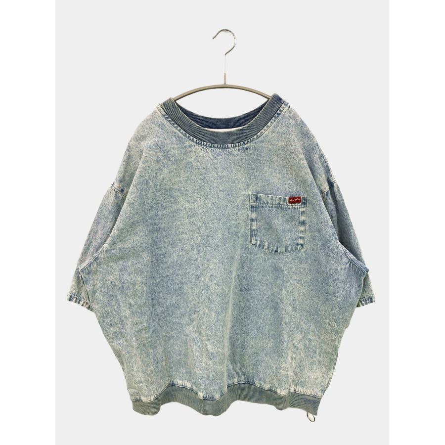 JaVa ジャバ Tシャツ/カットソー XL スカイブルー 無地 ワンポイント ライン柄 ショート丈 半袖 クルーネック(丸首) レディース | 