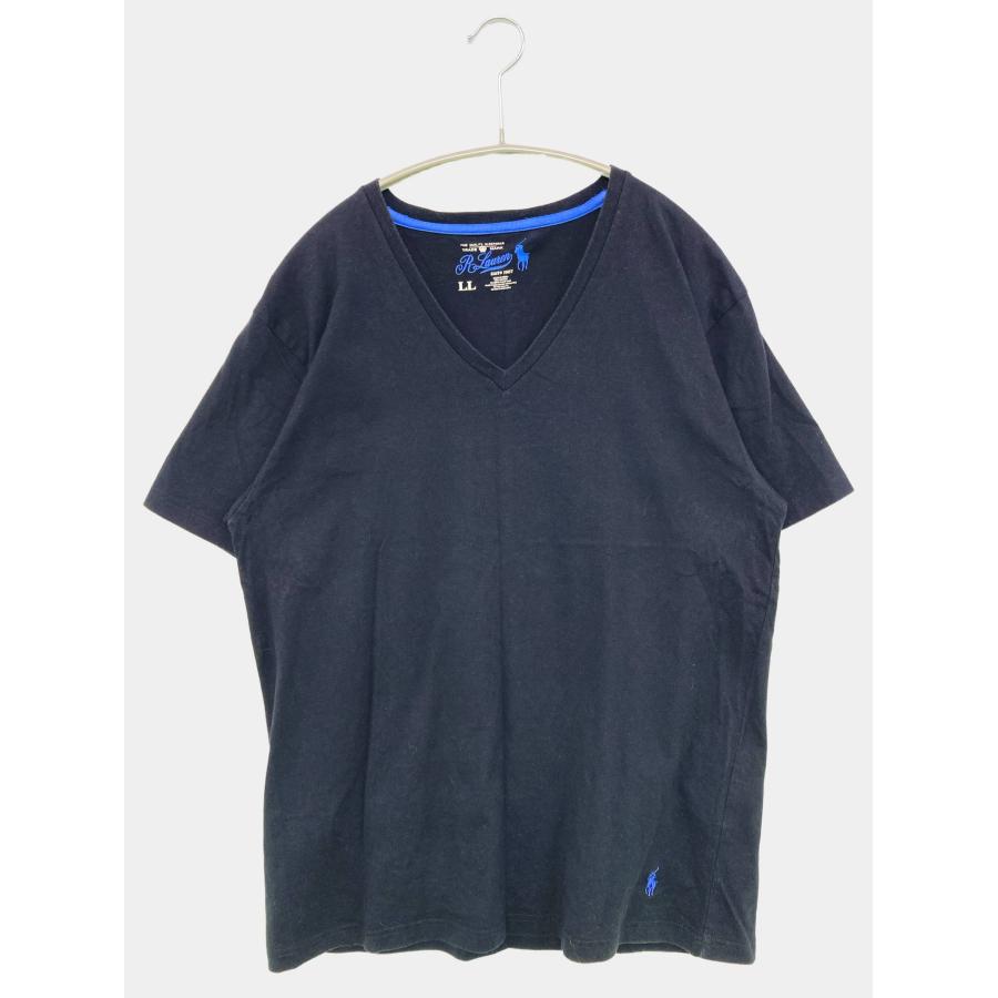 Ralph Lauren ラルフローレン Tシャツ/カットソー LL ブラック Vネック 半袖 ブランドロゴ 刺繍 ライン柄 無地 メンズ レディース | 