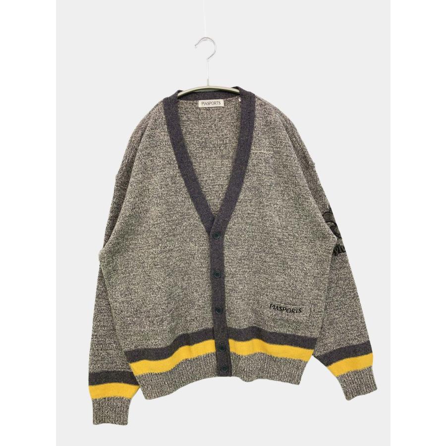 PIA SPORTS ピアスポーツ カーディガン/ボレロ グレー ナイロン ウール・ニット 無地 ライン柄 ワンポイント ミドル丈 長袖 メンズ | 