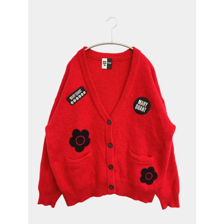 MARY QUANT マリークヮント カーディガン/ボレロ F レッド ニット 無地 ワンポイント ミドル丈 長袖 レディース | MARY QUANT