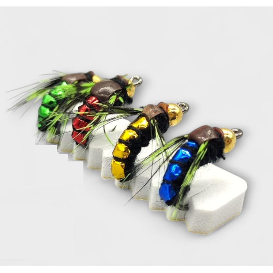 ニンフ フライ 4個 ニンフフライ　#12　幼虫　昆虫　スカッド　ルアー　エリアトラウト　爆釣　渓流　毛バリ　管釣り　赤　青　緑　黄色 |  | 01