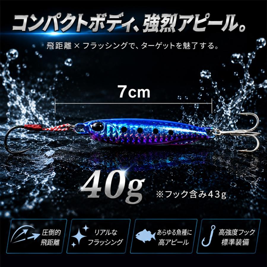 メタルジグ 40g セット 5個 格安 ダブルアシストフック付 ライト