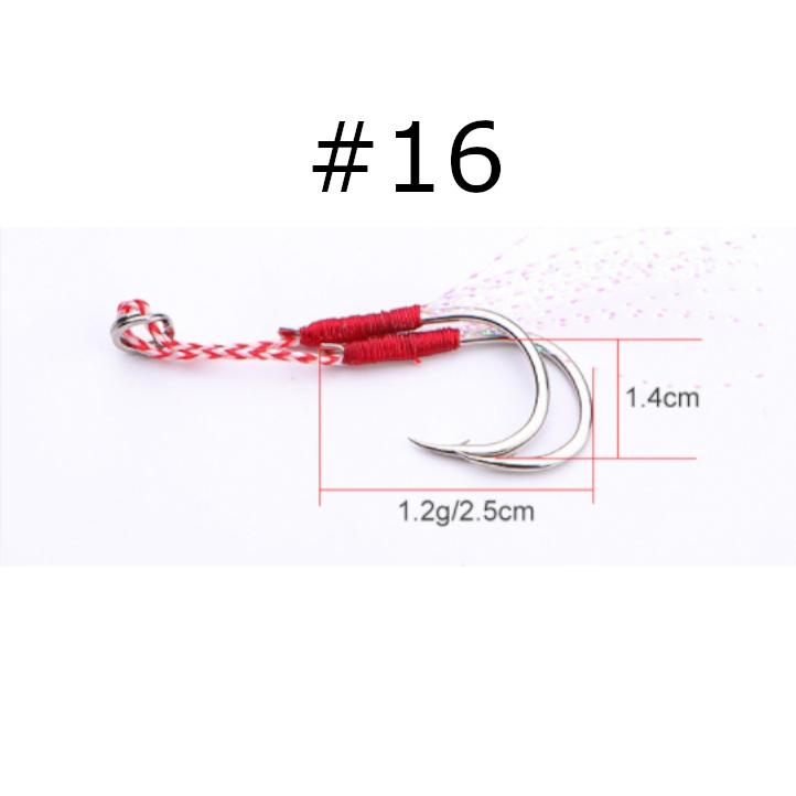 ダブルアシストフック　10組セット＊２個（20組セット）Sサイズ（#12)Mサイズ（#14）Lサイズ（#16)メタルジグ　タルバイブのアシストフックに　ティンセル付き |  | 03