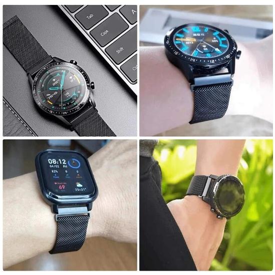 スマートウォッチ　22mm バンド ベルト ブラック　黒　交換ベルト　磁石 マグネット　メッシュ　腕時計　軽量　ステンレス　金属　メタル　 |  | 01