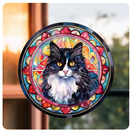 黒のハチワレ猫のサンキャッチャー | 