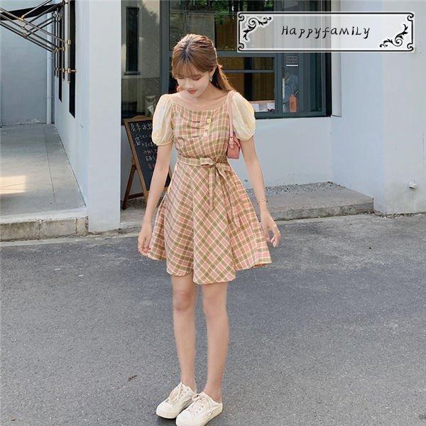 ワンピース レディース 半袖 可愛い オシャレ チェック柄 リボン ビーチスカート ワンピース 海外旅行 夏服 長脚 美脚 夏スカート 楽ギフ 包装