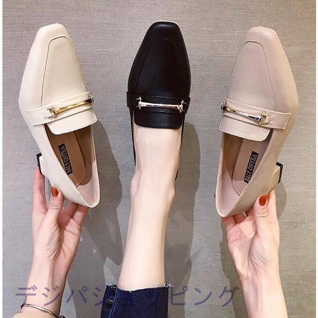 パンプス ローファー レディース 太ヒール チャンキーヒール ビット ポインテッドトゥ 歩きやすい 黒 オフィス 靴 シューズ Q Happy Family 通販 Yahoo ショッピング