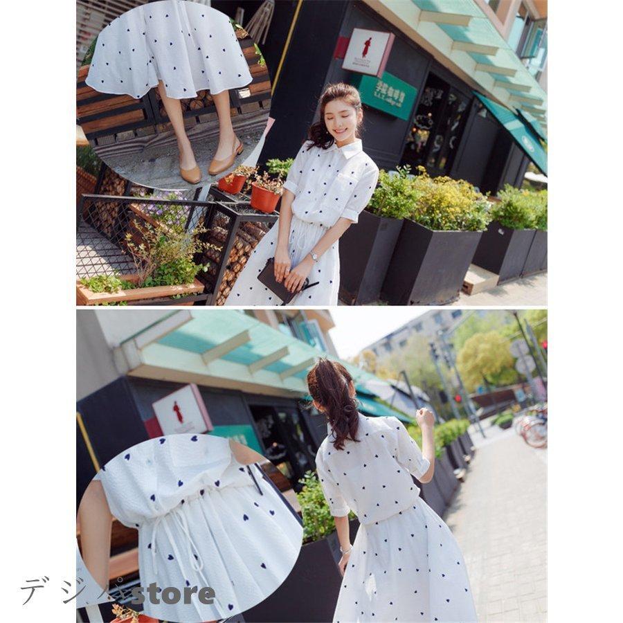 夏 白ワンピース 韓国ファション 韓国風 袖デザイン 半袖 襟付き スプライス ハート柄 おしゃれワンピース 膝丈 韓国ワンピース Geqfbm5bpg レディースファッション Sprintmart Com