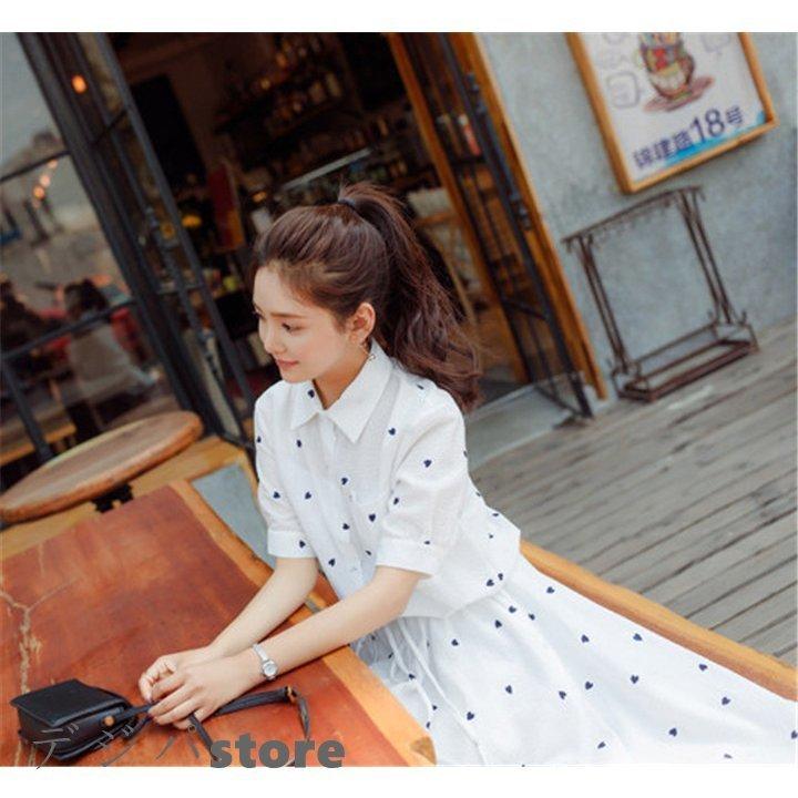 夏 白ワンピース 韓国ファション 韓国風 袖デザイン 半袖 襟付き スプライス ハート柄 おしゃれワンピース 膝丈 韓国ワンピース Geqfbm5bpg ワンピース チュニック Omegastone Com Au