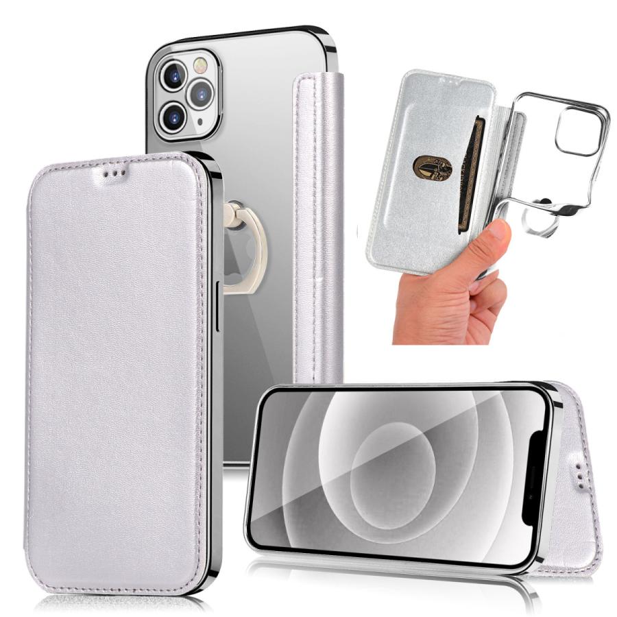 iphone13 / iphone12 シリーズ iphoneケース クリア リング付き 手帳型 背面クリア 透明 | 
