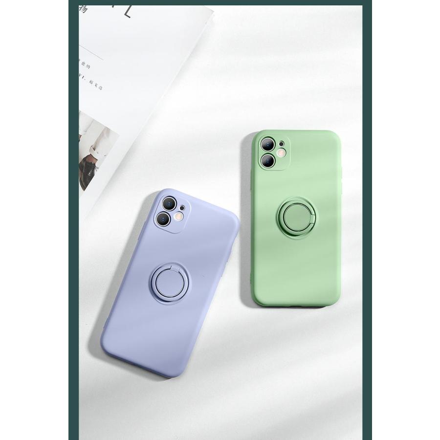 iphone12 mini ケース  リング付き スタンド スマホケース シリコン くすみカラー ストラップ 紐 付き | 