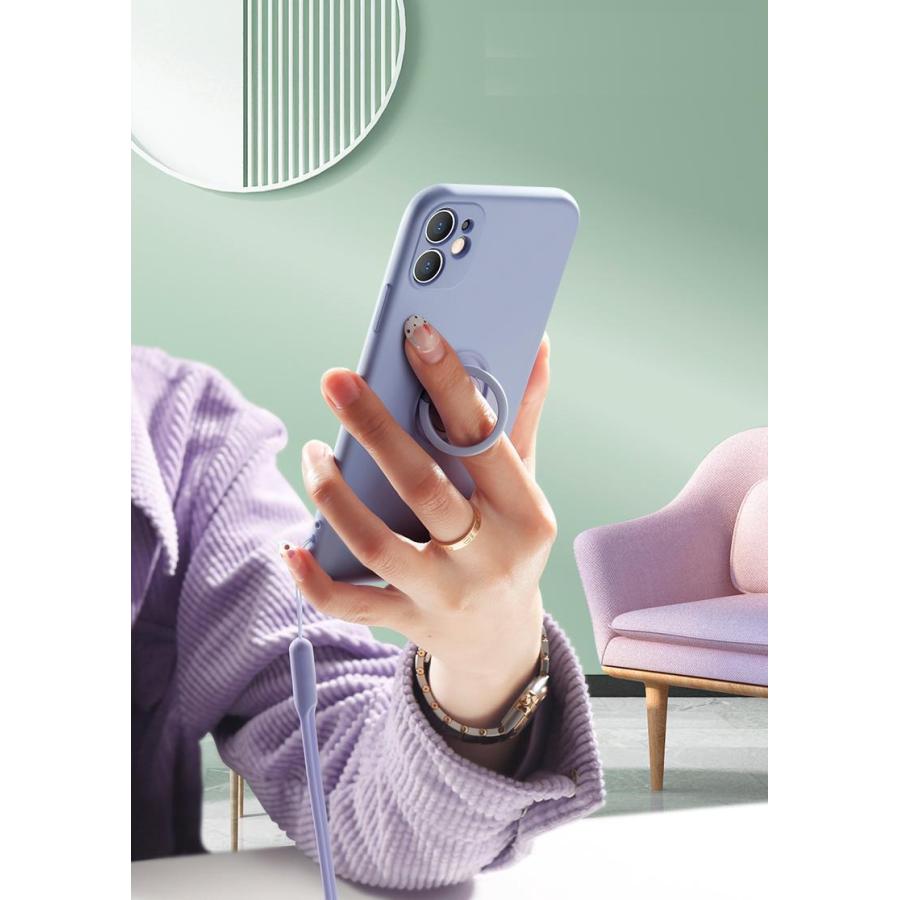 iphone12 mini ケース  リング付き スタンド スマホケース シリコン くすみカラー ストラップ 紐 付き |  | 08