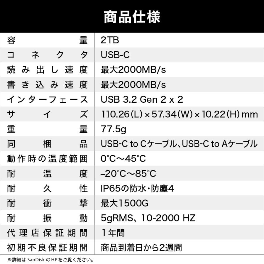 SSD 2TB SanDisk Extreme PRO ポータブルSSD サンディスク 高速 読出