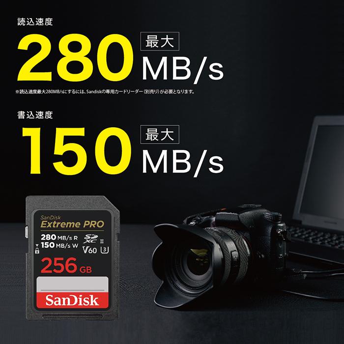 SDカード｜SDXC｜256GB｜SanDisk サンディスク｜R:280MB/s W:150MB/s｜Extreme PRO  U3 V60 6K 4K SDSDXEP-256G-GN4IN_2