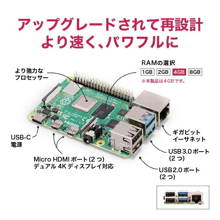ラズベリーパイ Raspberry Pi 4 Model B/4GB element14 : デジスト