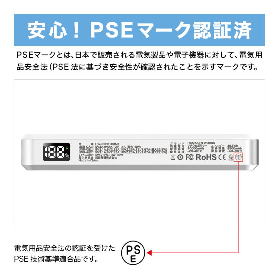 モバイルバッテリー 10000mAh 2000回充放電 長持ち Magsafe 安全設計
