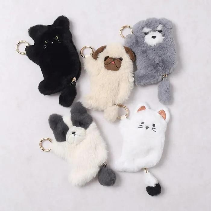 フラワーリング もふもふアニマルマスコット イヤホンポーチ カラビナ