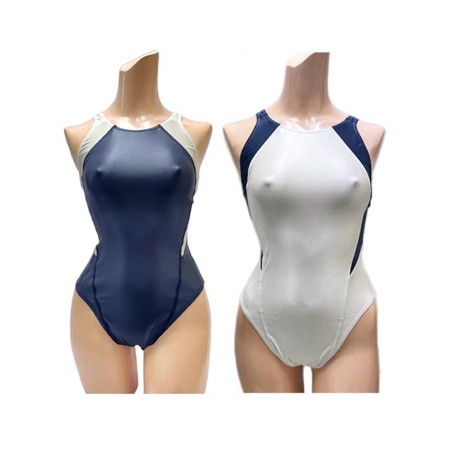 スーパーウェット素材 配色競泳水着◆全２パターン/M・3Lの画像