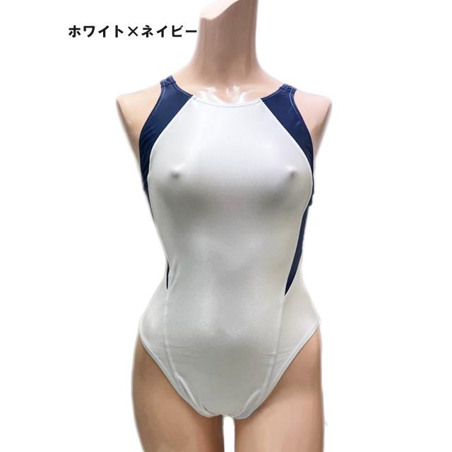 スーパーウェット素材 配色競泳水着◆全２パターン/M・3Lの画像