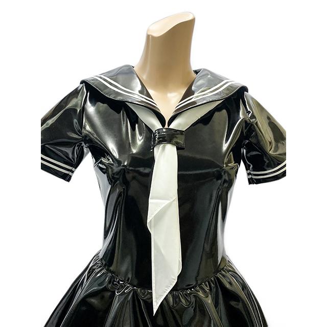 2wayストレッチエナメル素材　半袖セーラーレオタード・単品◆黒/Ｍ・３Ｌ |  | 09