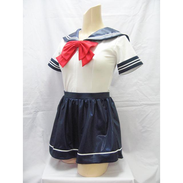 スーパーウェット素材セーラーカラースクール水着＆ライン入りスカートセット 