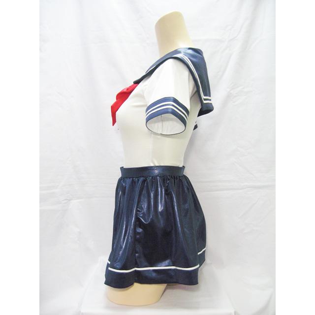 スーパーウェット素材セーラーカラースクール水着＆ライン入りスカートセット 