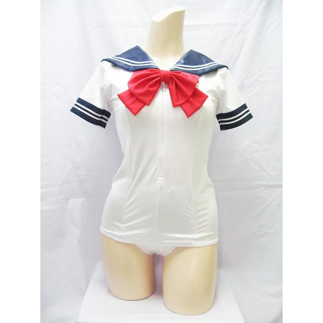 スーパーウェット素材セーラーカラースクール水着＆ライン入りスカートセット 