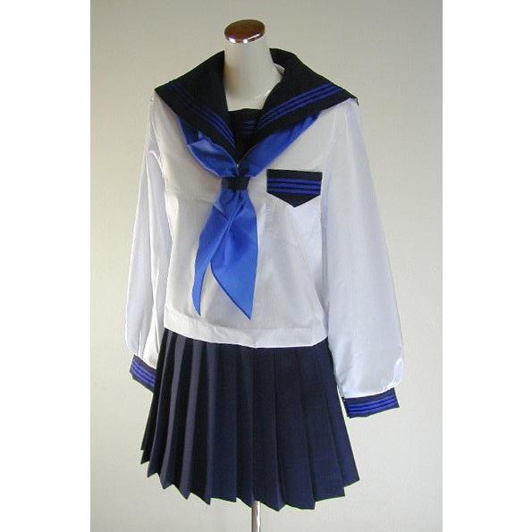 夏紺セーラー服ラインカラー(長袖) スクール 学校制服 通学 高校生 
