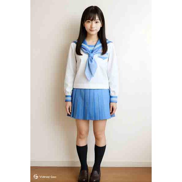 冬クリーム水色セーラー服 スクール 学校制服 通学 高校生 学生 中学生